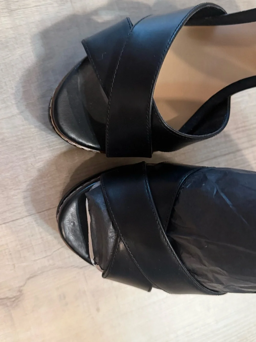 Aldo Black Leather Platform Ankle-Strap Heels